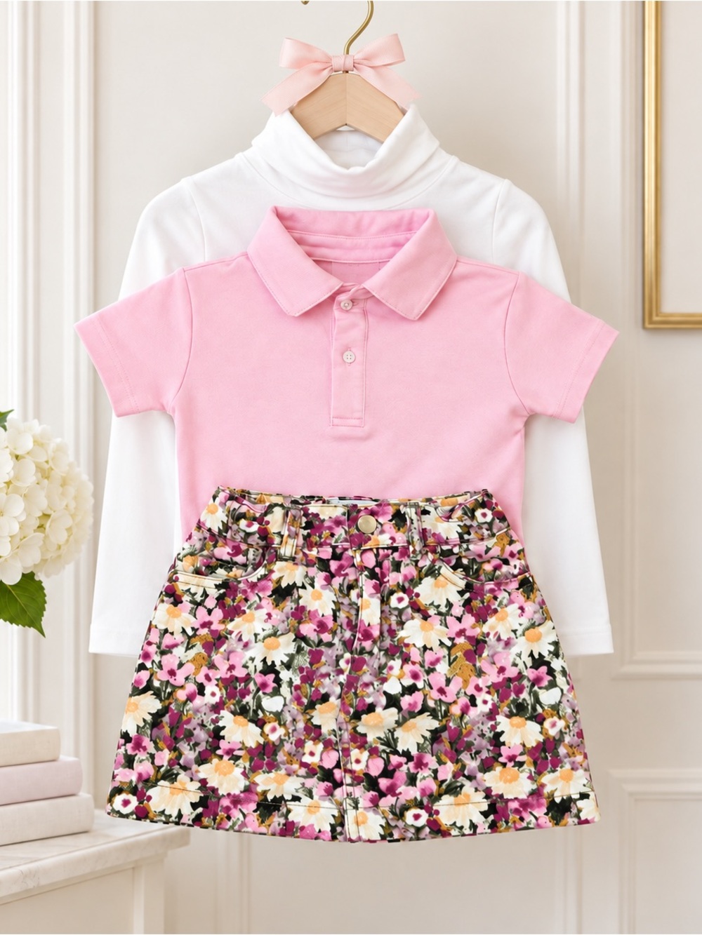 The Beaufort Bonnet Company Pink Polo with White Turtleneck Layered Top